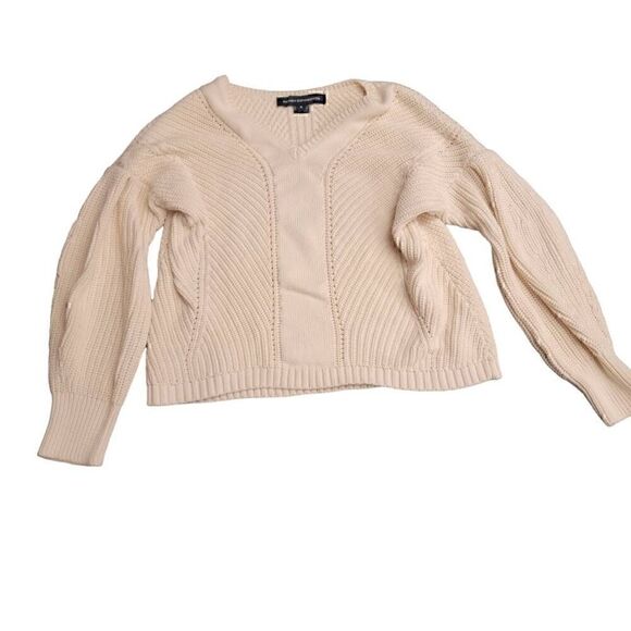 French Connection Neutral Off White  Cream Chunky Blousy Cropped Cotton Sweater - Picture 3 of 7